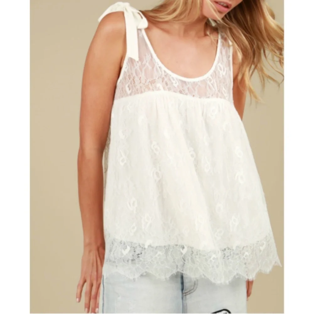 NWT Lace Bow Tank White - Picture 2 of 6